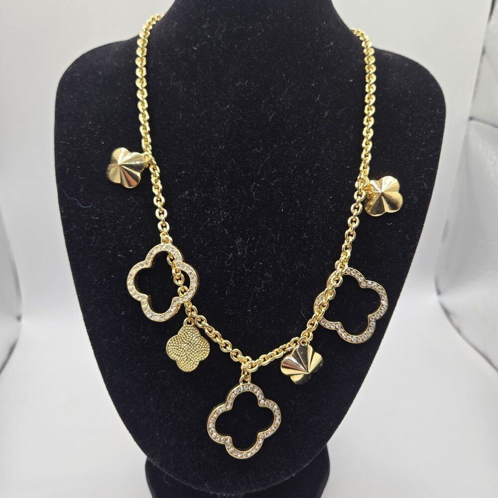 Lola & Grace Necklace Gold Tone Clover Flower Swarovski Crystals 16"